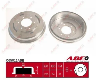 Гальмівний барабан задн MITSUBISHI L200, L200 / TRITON 2.4D/2.5D 01.04- ABE C65011ABE