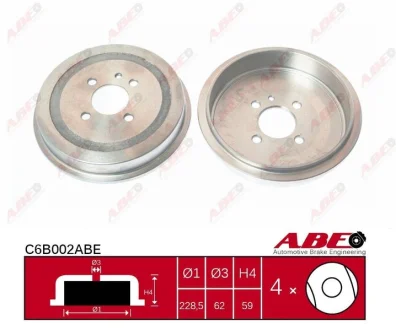 Гальмівний барабан задн BMW 3 (E30) 1.6-2.4D 09.82-10.93 ABE C6B002ABE