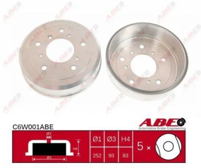 Гальмівний барабан задн VW LT 28-35 I, LT 40-55 I 2.0-2.7D 04.75-06.96 ABE C6W001ABE