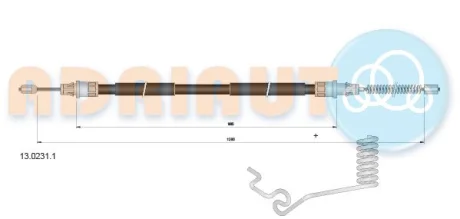 Трос стояночного гальма задн прав (1280мм/1280мм) FORD TRANSIT, TRANSIT TOURNEO 2.0D/2.2D 06.00-08.14 ADRIAUTO 1302311