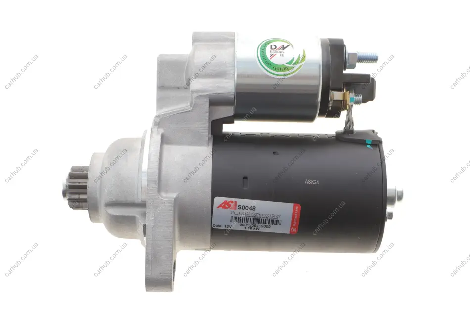 Стартер Seat Ibiza/Leon/Skoda Fabia/Octavia/VW Golf/Sharan 1.8/2.0 96-10 (1.1kw) (z=10) AS AS-PL S0048 (фото 1)