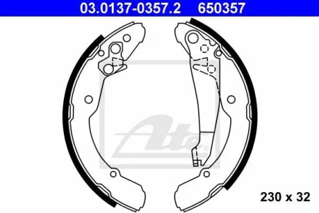 Гальмівна колодка SEAT INCA SKODA OCTAVIA I, ROOMSTER, ROOMSTER PRAKTIK VW CADDY II 1.2-1.9D 11.95-05.15 ATE 03.0137-0357.2