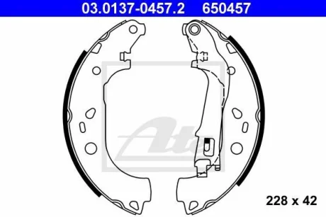 Гальмівна колодка FIAT DOBLO, DOBLO CARGO, FIORINO, IDEA, QUBO LANCIA MUSA OPEL COMBO, COMBO TOUR 1.3D-2.0D 10.01- ATE 03.0137-0457.2