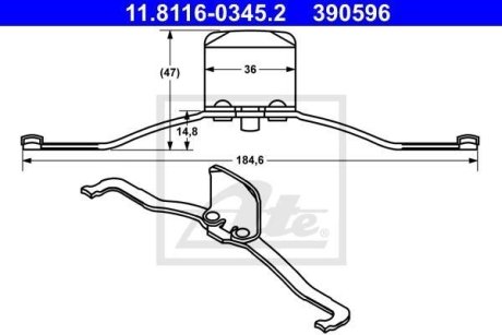 Планка супорта (переднього) прижимна Ford Connect/VW Passat/Audi (к-кт) ATE 11.8116-0345.2