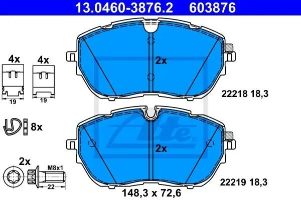 Комплект гальмівних колодок передн, DS DS 4 II, DS 7, DS 9, N°4 CITROEN C5 AIRCROSS, C5 X OPEL ASTRA L, GRANDLAND / GRANDLAND X, GRANDLAND X PEUGEOT 3008, 3008 II, 308 1.2-Electric 09.13- ATE 13.0460-3876.2 (фото 1)