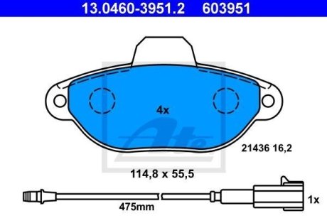 Колодки гальмівні (передні) Fiat Panda 03-/Punto 93-12 ATE 13.0460-3951.2