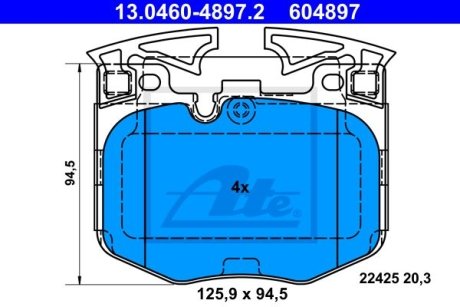 Колодки гальмівні (передні) BMW 3 (G20) 18-/5 (G30/F90)/7 (G11/G12) 15- (Brembo) ATE 13.0460-4897.2