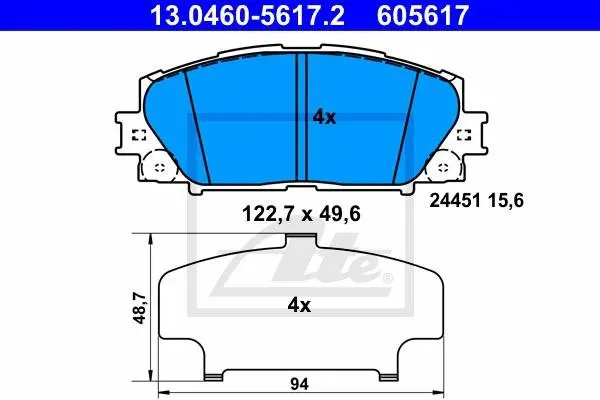 Колодки гальмівні (передні) Toyota Prius 08- ATE 13.0460-5617.2 (фото 1)