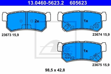 Комплект гальмівних колодок задн, CHEVROLET CAMARO, CORVETTE DAEWOO REXTON SSANGYONG ACTYON I, ACTYON SPORTS I, ACTYON SPORTS II, KYRON, REXTON / REXTON II, REXTON W / REXTON 2.0D-5.7 10.84- ATE 13.0460-5623.2