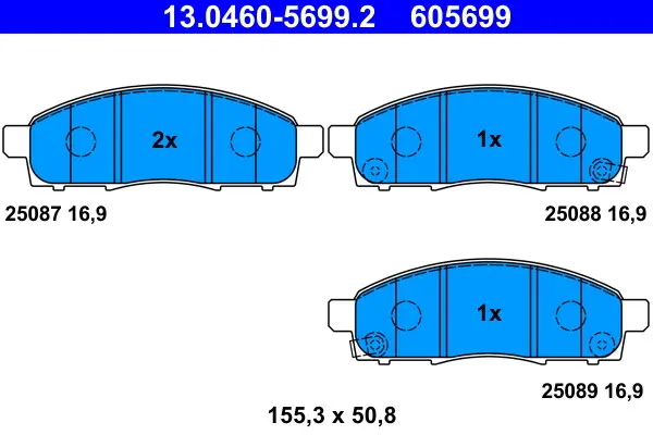 Комплект гальмівних колодок передн, NISSAN NV200, NV200 / EVALIA 1.5D/1.6/Electric 02.10- ATE 13.0460-5699.2 (фото 1)