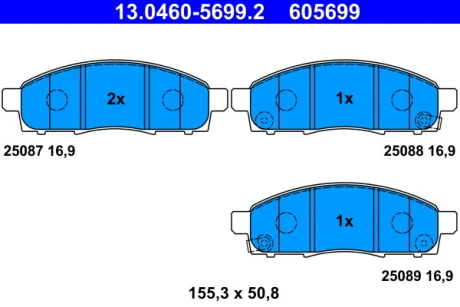 Комплект гальмівних колодок передн, NISSAN NV200, NV200 / EVALIA 1.5D/1.6/Electric 02.10- ATE 13.0460-5699.2