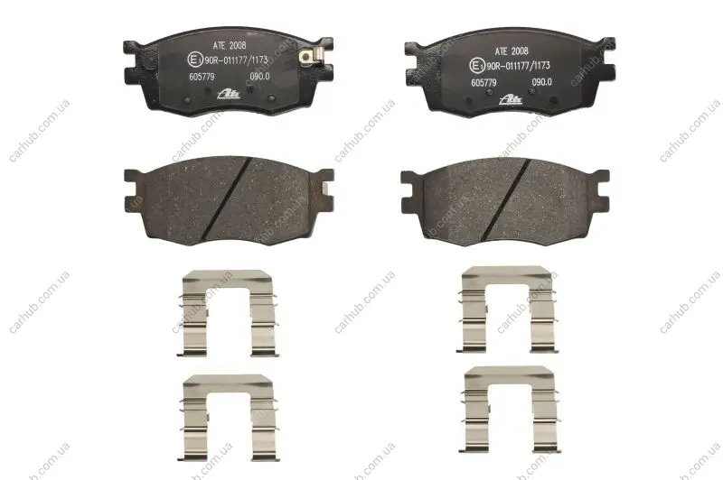 Комплект гальмівних колодок передн (з комплектуючими), HYUNDAI ACCENT III, I20 I KIA RIO II 1.1D-1.6D 03.05-12.15 ATE 13.0460-5779.2 (фото 1)