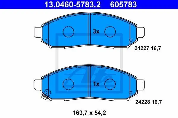 Комплект гальмівних колодок передн, NISSAN LEAF, NAVARA, NAVARA NP300, NP300, NV200, NV200 / EVALIA, PATHFINDER III, XTERRA 2.5D-Electric 05.98- ATE 13.0460-5783.2 (фото 1)