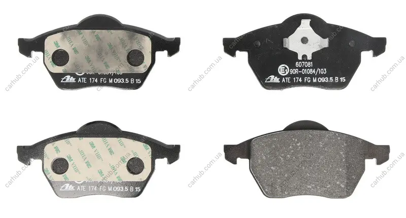 Комплект гальмівних колодок передн, AUDI A3, A4 B5, A6 C4, TT SEAT IBIZA III, LEON, TOLEDO II SKODA OCTAVIA I VW GOLF III, GOLF IV, NEW BEETLE, PASSAT B3/B4, VENTO 1.4-2.9 06.91-12.10 ATE 13.0460-7081.2 (фото 1)