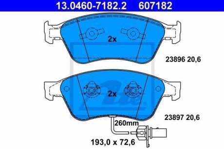 Колодки гальмівні (передні) VW Phaeton/ Audi A6/A8 04-16 (+датчики) ATE 13.0460-7182.2