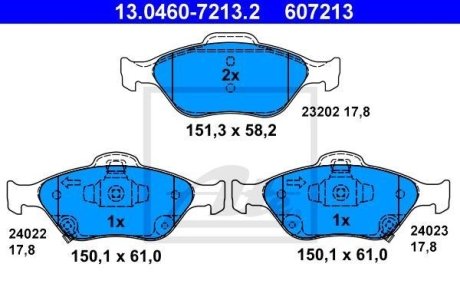 Колодки гальмівні (передні) Toyota Yaris 1.0-1.4 05- ATE 13.0460-7213.2