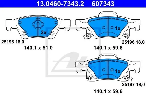 Комплект гальмівних колодок задн, JEEP GRAND CHEROKEE, GRAND CHEROKEE IV 3.0-6.4 11.10- ATE 13.0460-7343.2 (фото 1)