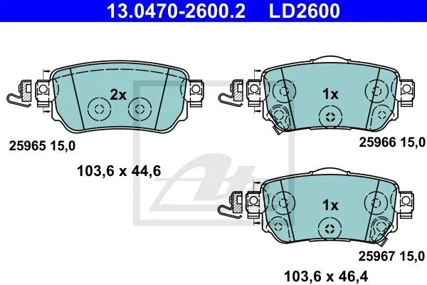 Керамічні гальмівні колодки задн, NISSAN LEAF, QASHQAI II, X-TRAIL, X-TRAIL III RENAULT KADJAR, KOLEOS II 1.2-Electric 11.13- ATE 13.0470-2600.2 (фото 1)