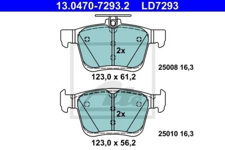 Керамічні гальмівні колодки задн, AUDI A3, Q2, Q3, TT CUPRA CA SEAT CA, LEON, LEON SC, LEON ST, TARRACO SKODA KAROQ, SUPERB III VW ARTEON, ARTEON SHOOTING BRAKE 1.0-Electric 04.12- ATE 13.0470-7293.2