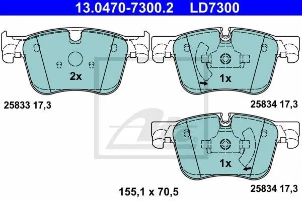 Керамічні гальмівні колодки передн, CITROEN C4 GRAND PICASSO II, C4 PICASSO II, C4 SPACETOURER, GRAND C4 SPACETOURER OPEL GRANDLAND / GRANDLAND X PEUGEOT 308, 308 II 1.2-2.0D 02.13- ATE 13.0470-7300.2 (фото 1)