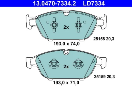 Керамічні гальмівні колодки передн, AUDI A6 C7, A7, A8 D4 1.8-6.3 11.09-09.18 ATE 13.0470-7334.2