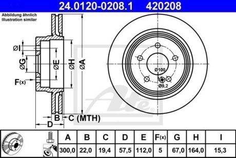 Диск гальмівний (задній) MB C-class (W204/S204/C204) 07- (300x22) ATE 24.0120-0208.1