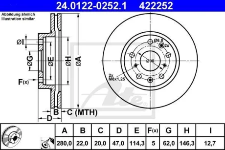 Диск гальмівний передн лів/прав FIAT SEDICI SUZUKI SX4 1.5-2.0D 06.06- ATE 24.0122-0252.1