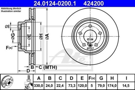 Диск гальмівний (передній) BMW 1 (E81/E87)/3 (E90-E93) 05-13/X1 (E84) 09-15 (330x24) (з покр) (вент) ATE 24.0124-0200.1