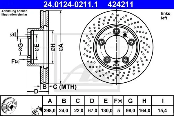 Диск гальмівний передн лів PORSCHE BOXSTER, CAYMAN 2.7 11.04-12.09 ATE 24.0124-0211.1 (фото 1)