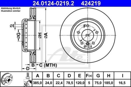 Диск гальмівний (задній) BMW X5 (E70/F15/F85)/ X6 (E71/E72/F16/F86) 06-14 (385x24) ATE 24.0124-0219.2