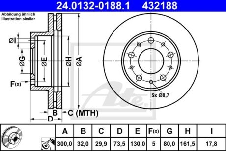 Диск гальмівний (передній) Fiat Ducato/Peugeot Boxer/Citroen Jumper 06- (300x32) ATE 24.0132-0188.1