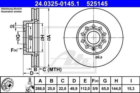 Диск гальмівний (передній) VW Caddy III 04-/Passat 14- (288x25) (з покриттям) (вентильований) ATE 24.0325-0145.1