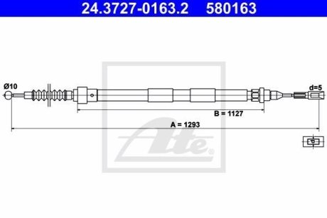 Трос ручника Ford Galaxy/VW Sharan 95-10 (L=1293mm) ATE 24.3727-0163.2 (фото 1)