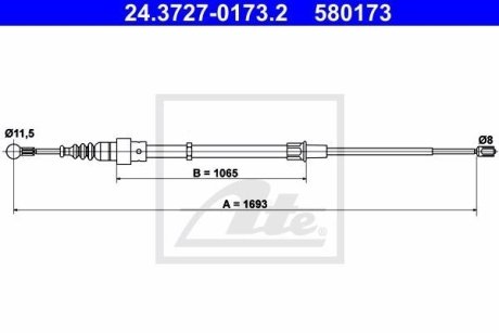 Трос ручника (задній) VW Golf IV 97-06/Seat Toledo 98-04/Skoda Octavia 97-10 (L=1693mm) ATE 24.3727-0173.2