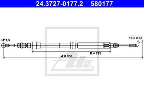 Трос ручника (задній) VW T4 90-03 (L=953mm) ATE 24.3727-0177.2 (фото 1)