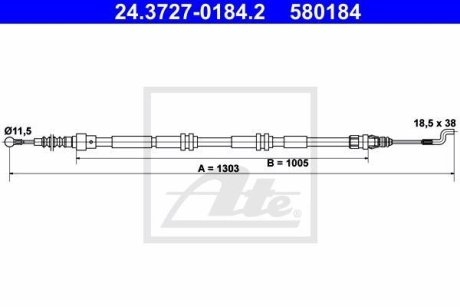 Трос ручника (задній) VW T5/T6 03- (L=1303mm) ATE 24.3727-0184.2