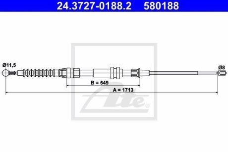 Трос ручника (задній) VW Caddy 04- ATE 24.3727-0188.2