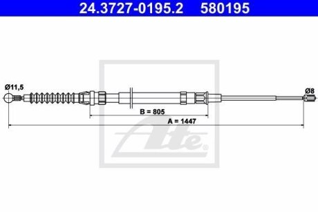 Трос ручника VW Golf V/Audi A3/Skoda Octavia 97-13 (L=1447mm) ATE 24.3727-0195.2