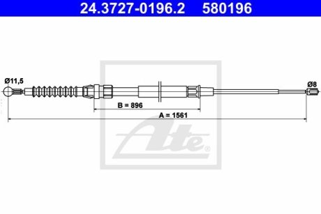 Трос ручника VW Touran 03-15 (L=1561mm) ATE 24.3727-0196.2