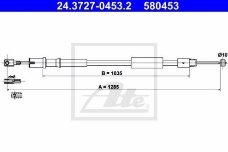 Трос ручника (задній) (L) MB Vito (W639) 03- ATE 24.3727-0453.2