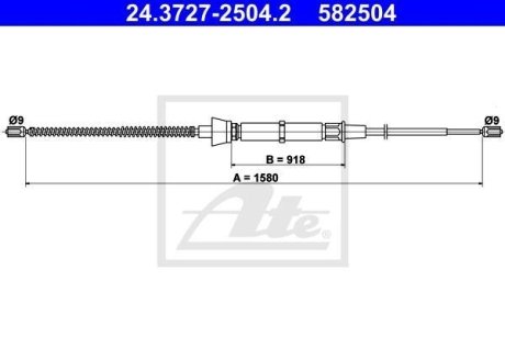 Трос ручника Skoda Fabia 99-08/VW Polo 01-09 (L=1580mm) ATE 24.3727-2504.2