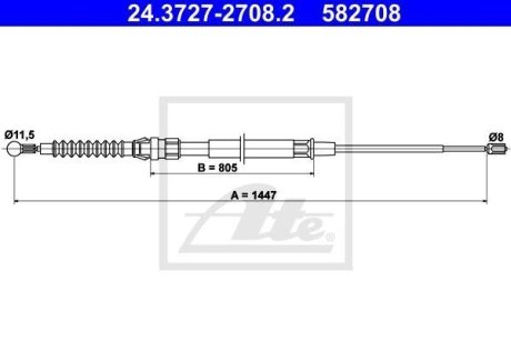 Трос ручника VW Golf V/Audi A3/Skoda Octavia 97-13 (L=1447mm) ATE 24.3727-2708.2