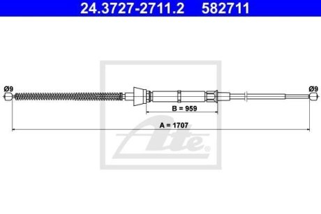 Трос ручника (задній) Skoda Rapid/Seat Toledo 12- (L=1707mm) ATE 24.3727-2711.2