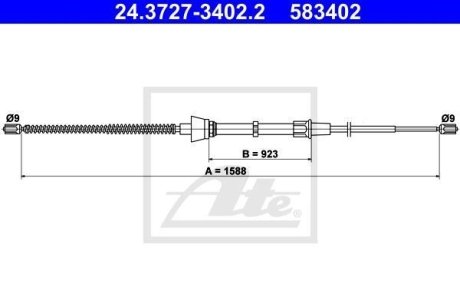 Трос ручника Skoda Fabia/VW Polo/Seat Ibiza 08- (L=1588mm) ATE 24.3727-3402.2