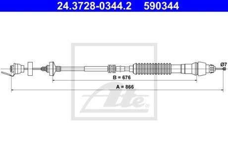 Трос зчеплення Citroen Berlingo/Peugeot Partner 1.6HDi 05- (BE4R) (з авторегул.) (L=866mm) ATE 24.3728-0344.2