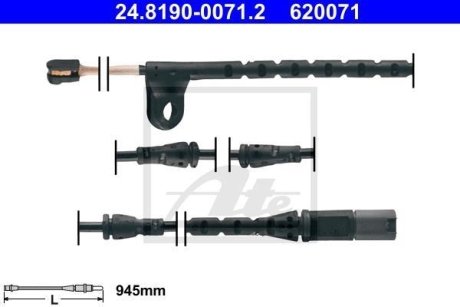 Датчик зносу гальмівних колодок (передніх) BMW X5 (E70/F715,F85)/ X6(E71,E72/F16,F86) 06- (L=945mm) ATE 24.8190-0071.2