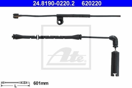 Датчик зносу гальмівних колодок (передніх) BMW 3 (E46) 98-05 (L=601mm) ATE 24.8190-0220.2