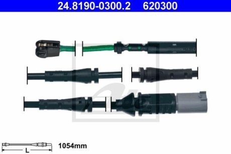 Датчик зносу гальмівних колодок (задніх) BMW 5 (F07) 09- (L=1054mm) ATE 24.8190-0300.2