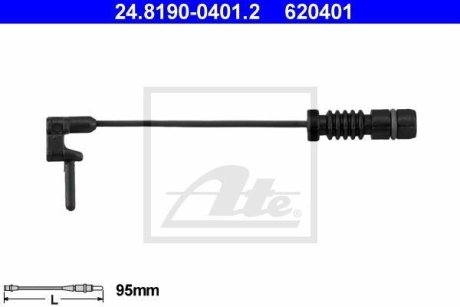 Датчик зносу гальмівних колодок (передніх/задніх) MB E-class (W124/W210) 93-03 (L=95mm) ATE 24.8190-0401.2 (фото 1)