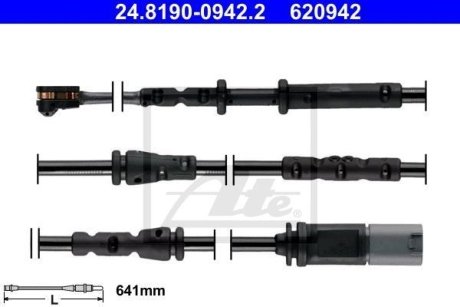 Датчик зносу гальмівних колодок (задніх) BMW X1 (F48) 19-/Mini Cooper 13- (L=641mm) ATE 24.8190-0942.2